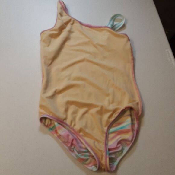 LANDS END Swimsuit Girls Asymmetrical One-Piece Pastel Watermark sz 10 - Picture 3 of 8